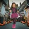 Skele Girl Pink Child Costume Skeleton Print Tutu Skirt Gloves